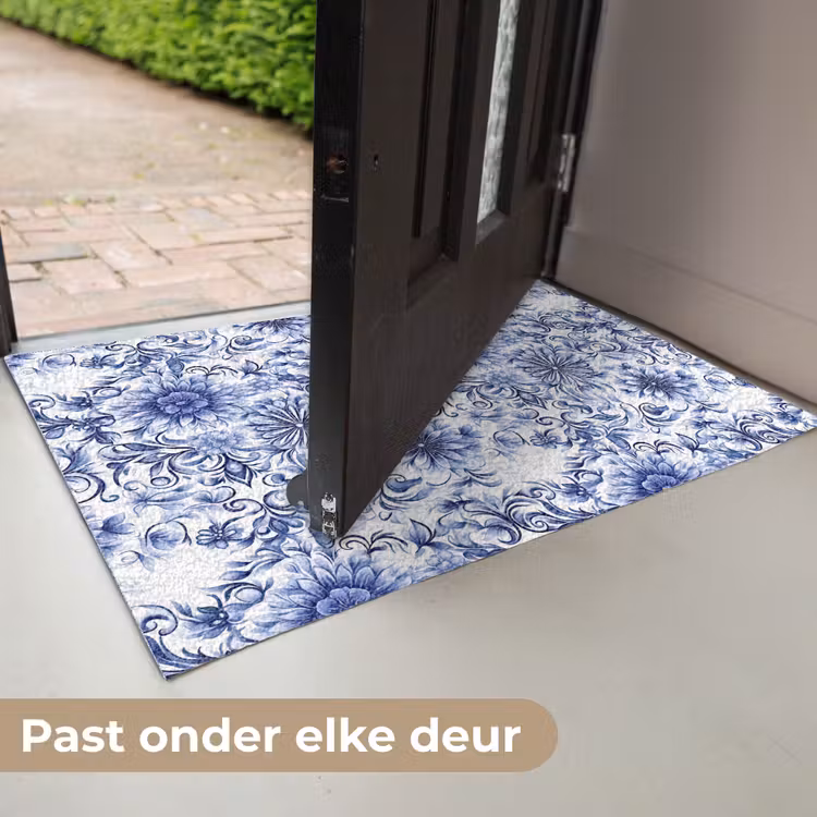 Bloemen - Blauw - Patroon - Wit Deurmat klein 898 -USP_NL
