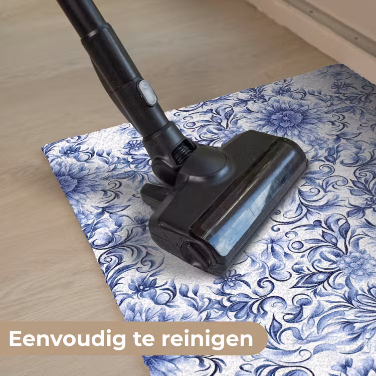 Bloemen - Blauw - Patroon - Wit Deurmat klein 898 -reinigen_NL