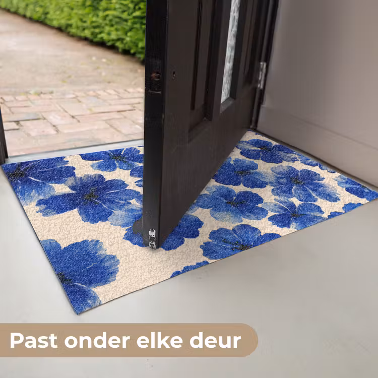 Bloemen - Blauw -Patroon - Wit Deurmat klein -USP_NL