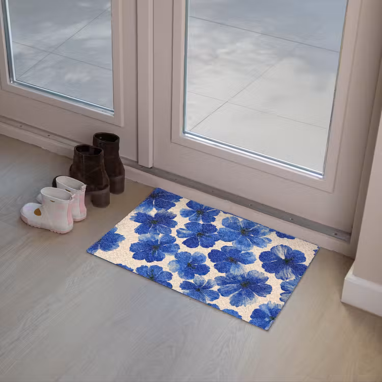 Bloemen - Blauw -Patroon - Wit Deurmat klein -sfeer3