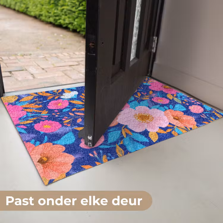 Bloemen - Blauw - Roze Deurmat klein -USP_NL