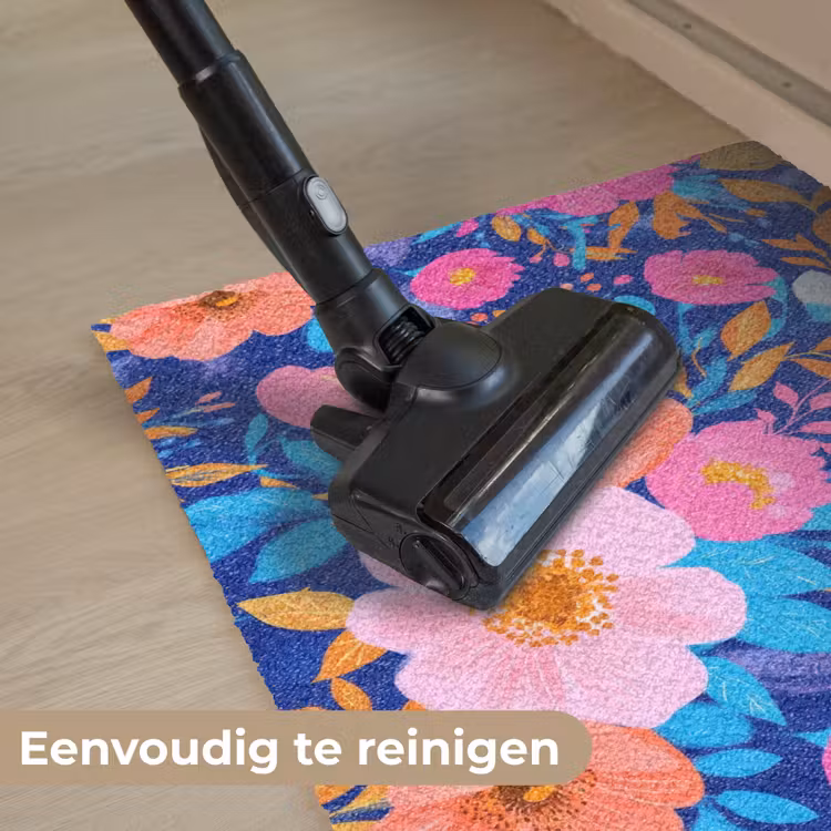 Bloemen - Blauw - Roze Deurmat klein -reinigen_NL