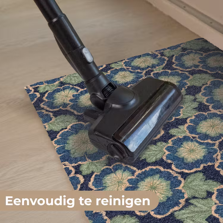 Bloemen - Borduurwerk - Patroon - Blauw - Groen Deurmat klein 898 -reinigen_NL