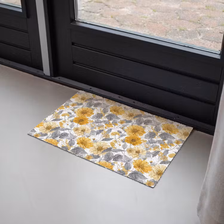 Bloemen - Botanisch - Elegant - Okergeel - Grijs Deurmat klein 898 -sfeer2