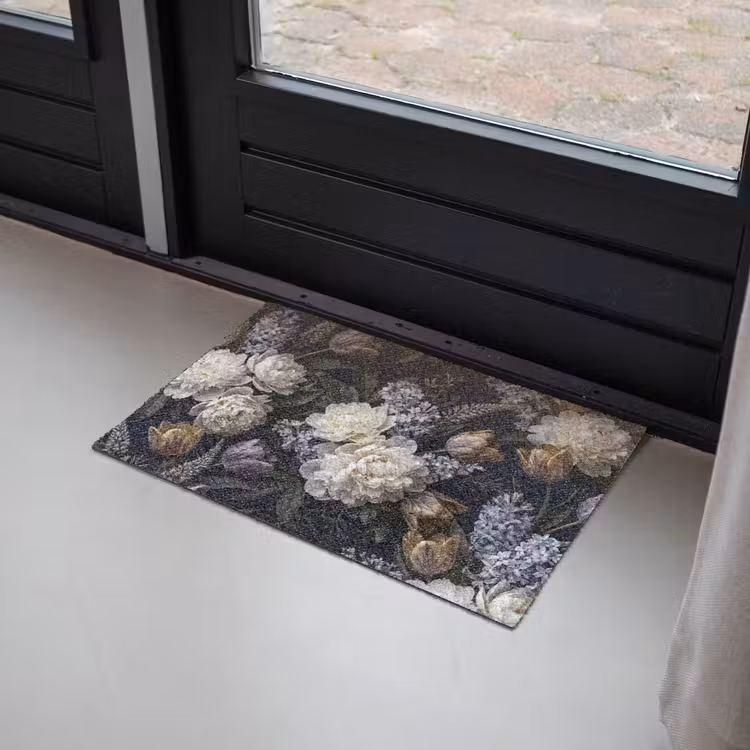 Bloemen - Donker - Elegant - Natuur - Wit Deurmat klein -sfeer2