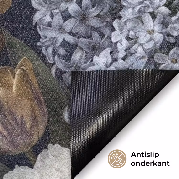 Bloemen - Donker - Elegant - Natuur - Wit Deurmat klein -antislip_NL