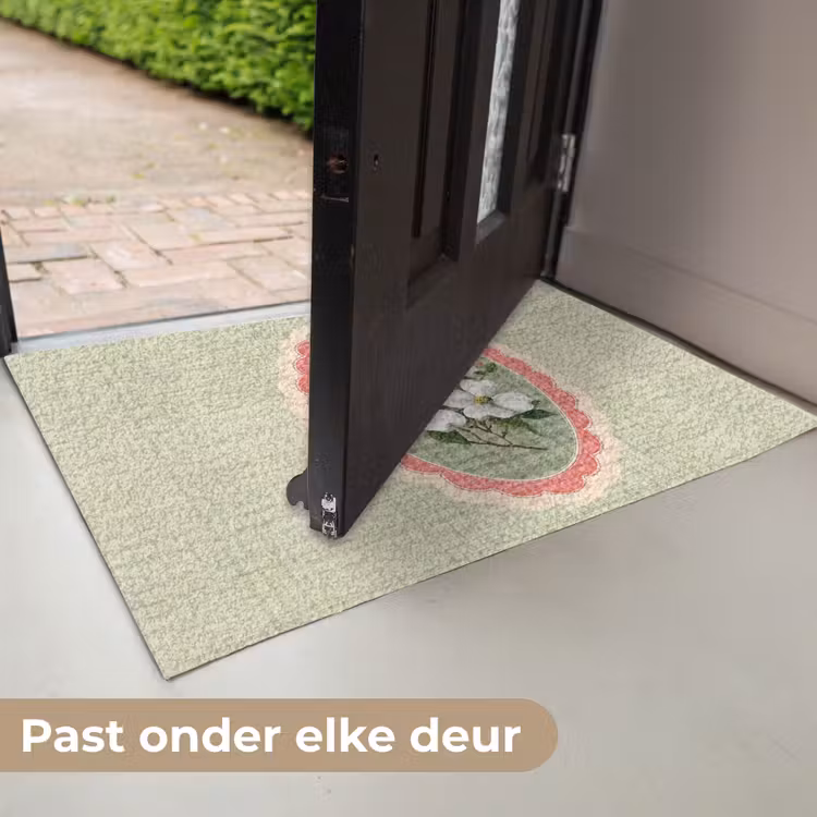 Bloemen - Illustratie - Geruit - Groen Deurmat klein -USP_NL