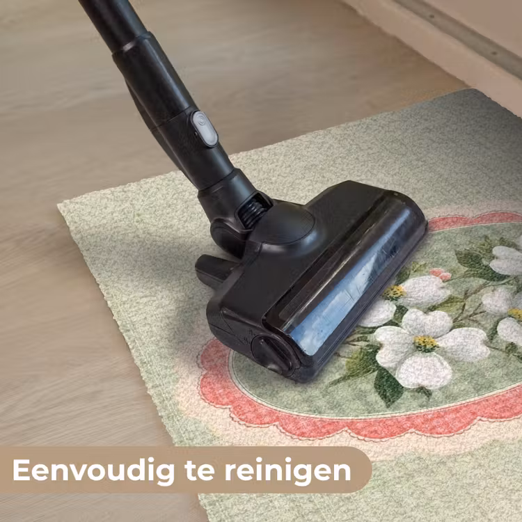 Bloemen - Illustratie - Geruit - Groen Deurmat klein -reinigen_NL