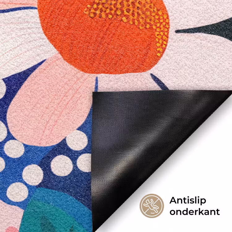 Bloemen - Kleurrijk - Stippen Deurmat klein -antislip_NL