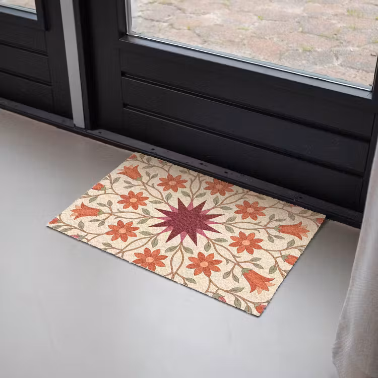 Bloemen - Mandala - Decoratief - Rood Deurmat klein -sfeer2