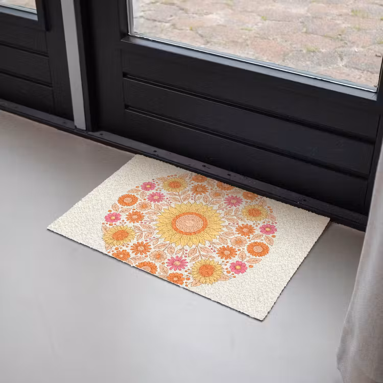 Bloemen - Mandala - Patroon - Kleurrijk Deurmat klein -sfeer2