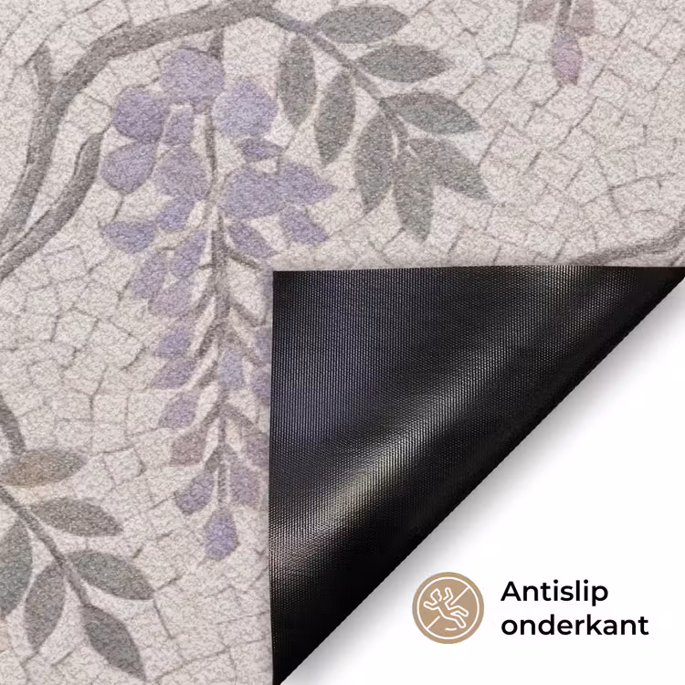 Bloemen - Mozaïek - Natuur - Patroon - Paars Deurmat klein -antislip_NL