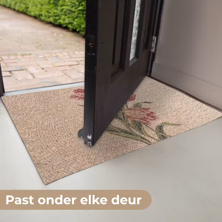 Bloemen - Mozaïek - Rood - Groen - Kunst Deurmat klein -USP_NL