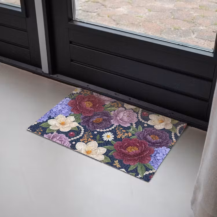 Bloemen - Parels - Decoratie - Modern - Blauw Deurmat klein -sfeer2