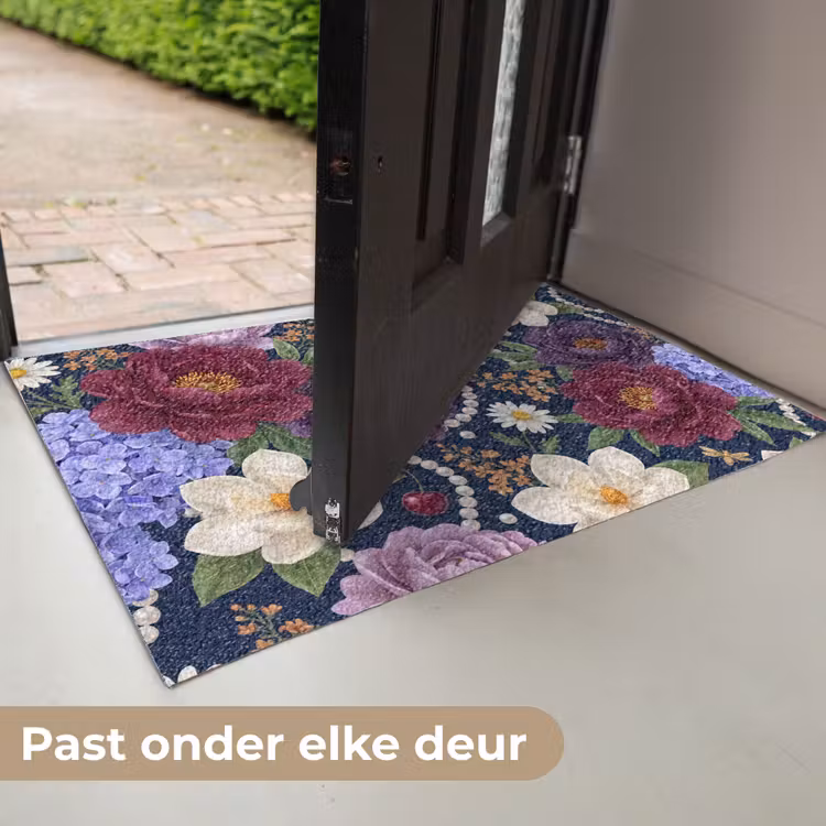 Bloemen - Parels - Decoratie - Modern - Blauw Deurmat klein -USP_NL