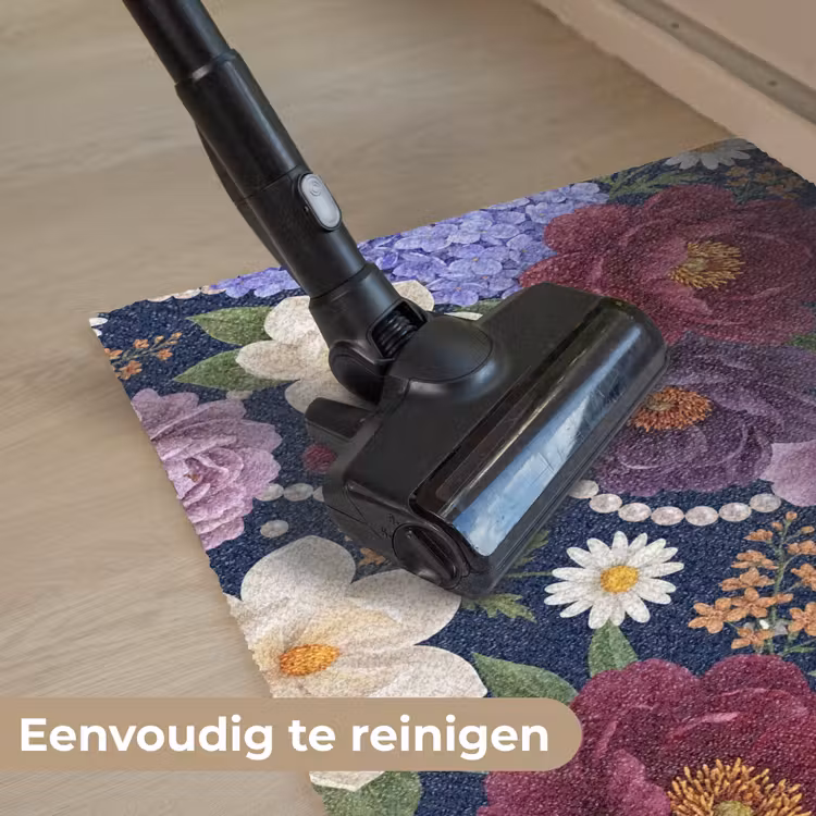 Bloemen - Parels - Decoratie - Modern - Blauw Deurmat klein -reinigen_NL