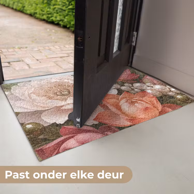 Bloemen - Parels - Elegant - Roze - Wit Deurmat klein -USP_NL