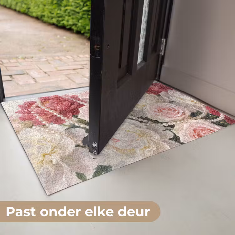Bloemen - Parels - Romantiek - Klassiek - Roze Deurmat klein -USP_NL