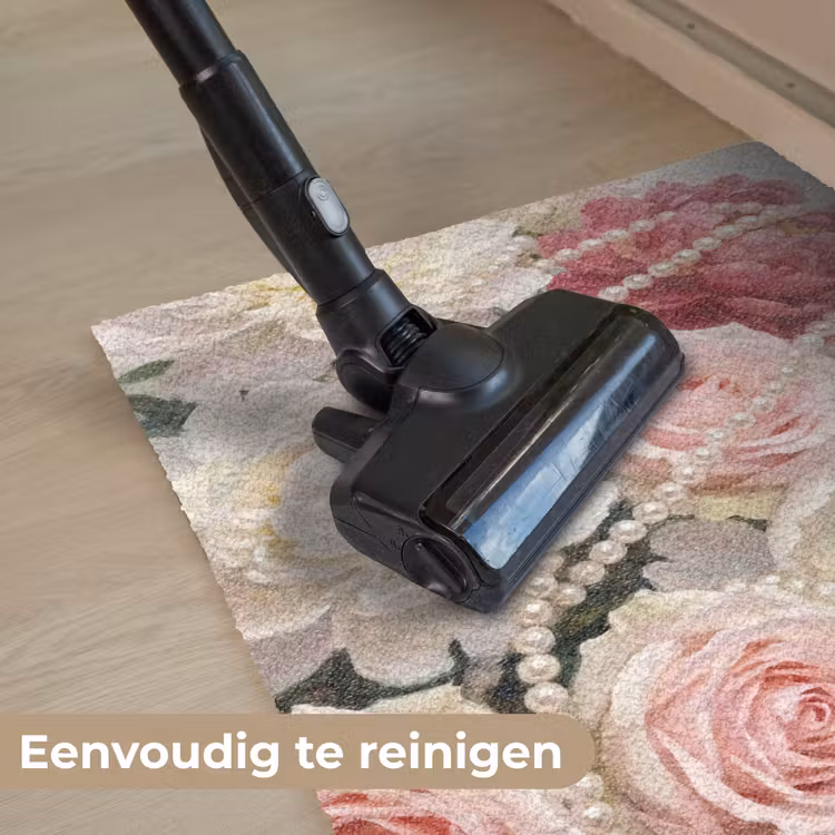 Bloemen - Parels - Romantiek - Klassiek - Roze Deurmat klein -reinigen_NL