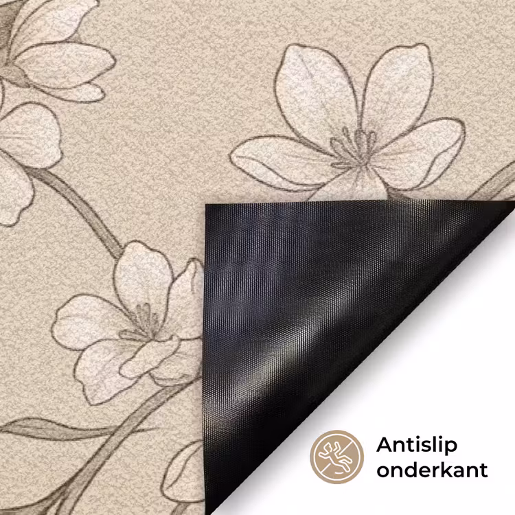 Bloemen - Patroon - Beige Deurmat klein -antislip_NL