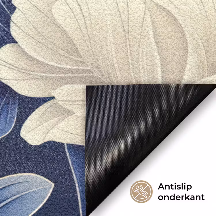 Bloemen - Patroon - Blauw - Wit Deurmat klein -antislip_NL