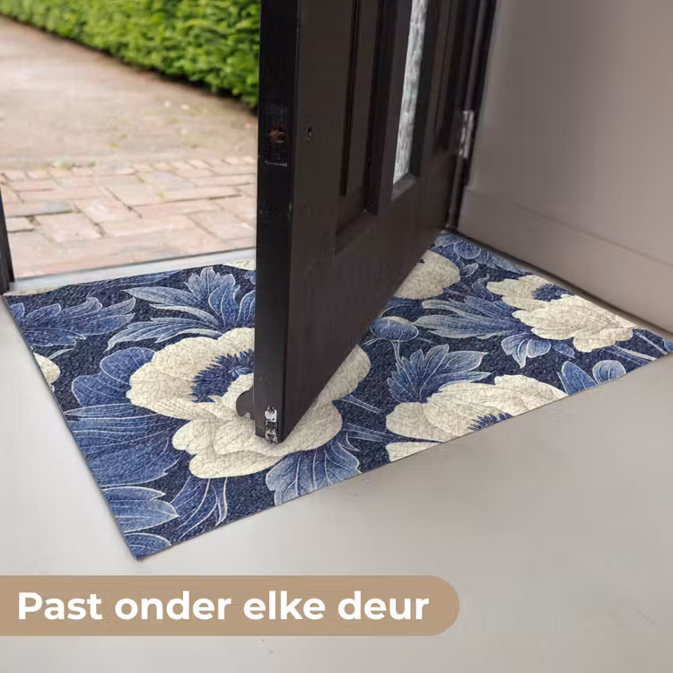 Bloemen - Patroon - Blauw - Wit Deurmat klein -USP_NL