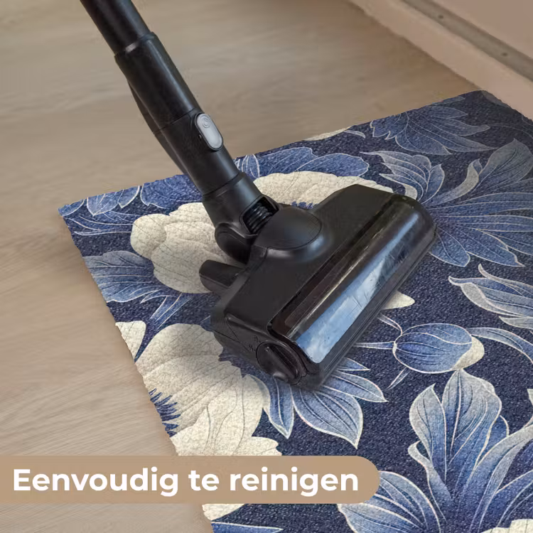 Bloemen - Patroon - Blauw - Wit Deurmat klein -reinigen_NL