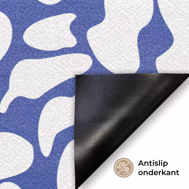 Bloemen patroon - Blauw - Wit - Bladeren Deurmat klein -antislip_NL
