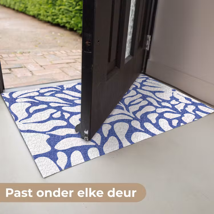 Bloemen patroon - Blauw - Wit - Bladeren Deurmat klein -USP_NL