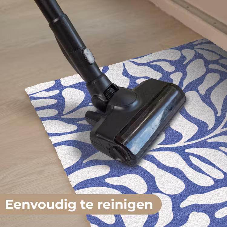 Bloemen patroon - Blauw - Wit - Bladeren Deurmat klein -reinigen_NL