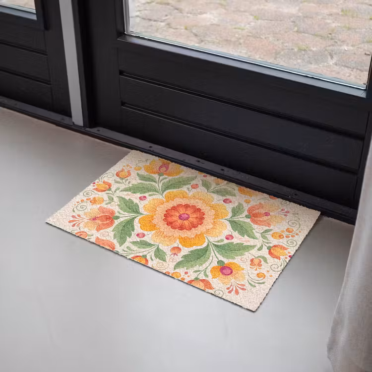 Bloemen - Patroon - Decoratief - Oranje Deurmat klein -sfeer2