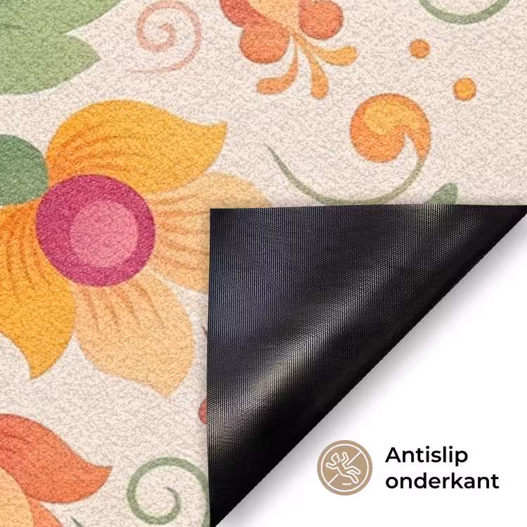 Bloemen - Patroon - Decoratief - Oranje Deurmat klein -antislip_NL