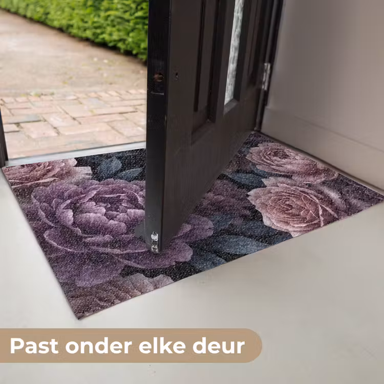 Bloemen - Patroon - Donker - Botanisch - Paars Deurmat klein -USP_NL
