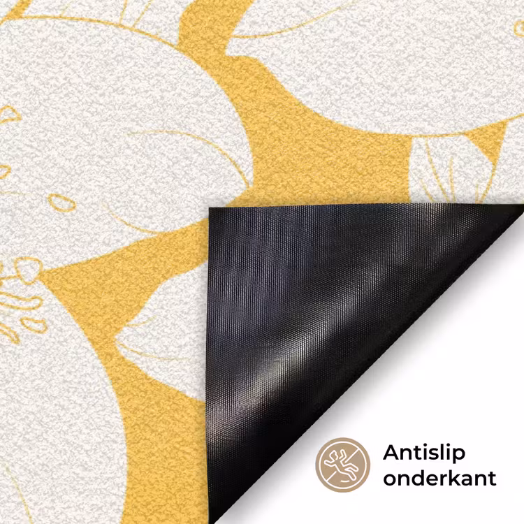 Bloemen - Patroon - Geel - Wit Deurmat klein -antislip_NL
