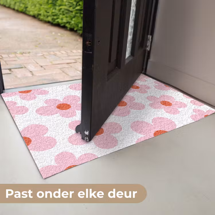 Bloemen - Patroon - Modern - Roze - Wit Deurmat klein -USP_NL