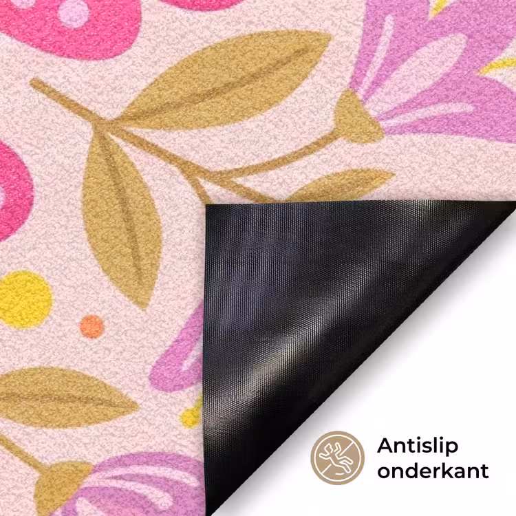 Bloemen - Patroon - Natuur - Abstract - Roze Deurmat klein -antislip_NL