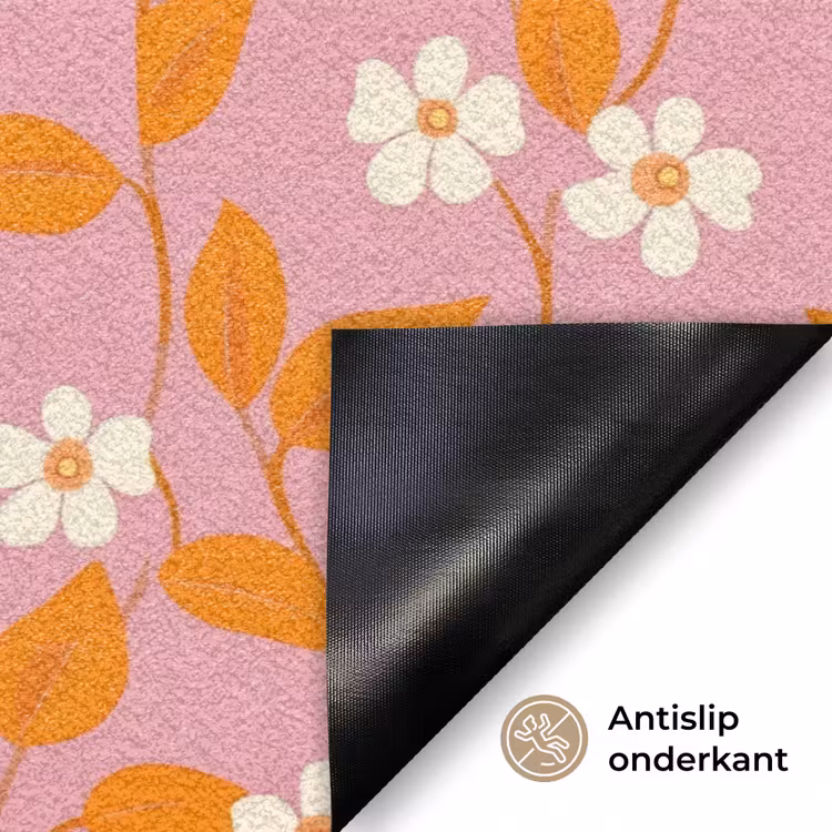 Bloemen - Patroon - Oranje Deurmat klein 898 -antislip_NL