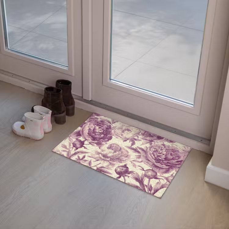 Bloemen - Patroon - Paars - Beige Deurmat klein -sfeer3
