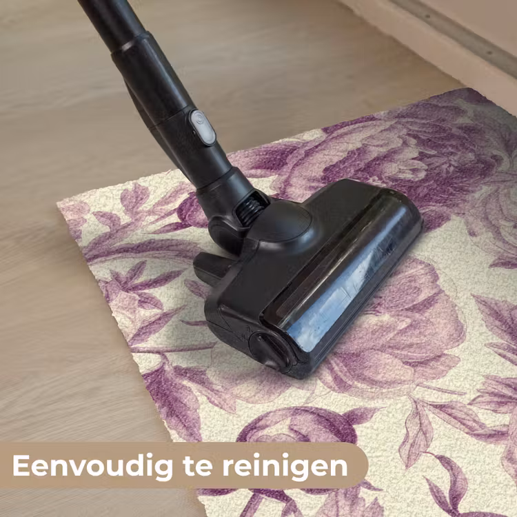 Bloemen - Patroon - Paars - Beige Deurmat klein -reinigen_NL