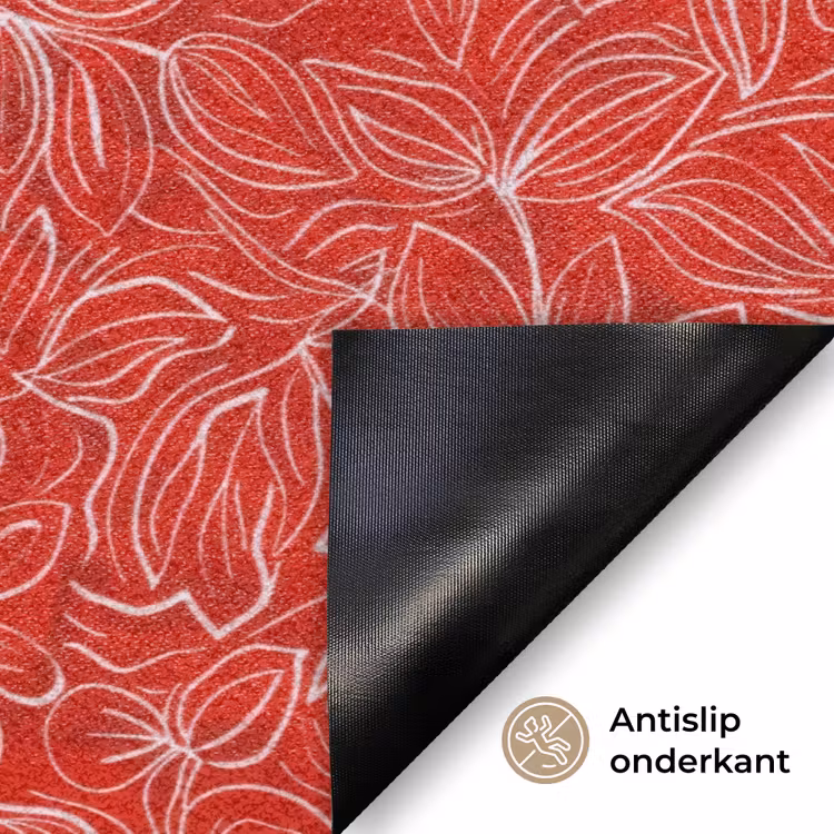 Bloemen - Patroon - Rood Deurmat klein 898 -antislip_NL