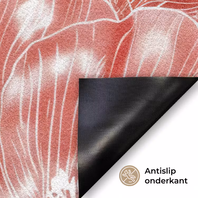 Bloemen - Patroon - Rood - Wit Deurmat klein -antislip_NL