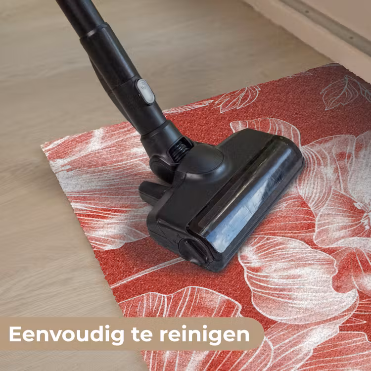 Bloemen - Patroon - Rood - Wit Deurmat klein -reinigen_NL