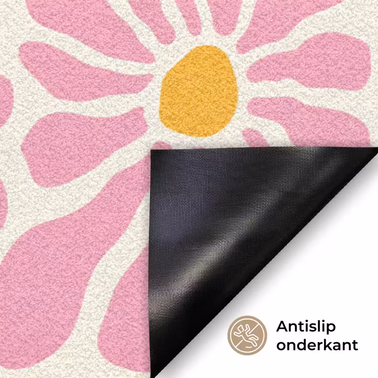 Bloemen - Patroon - Roze - Beige - Oranje Deurmat klein -antislip_NL