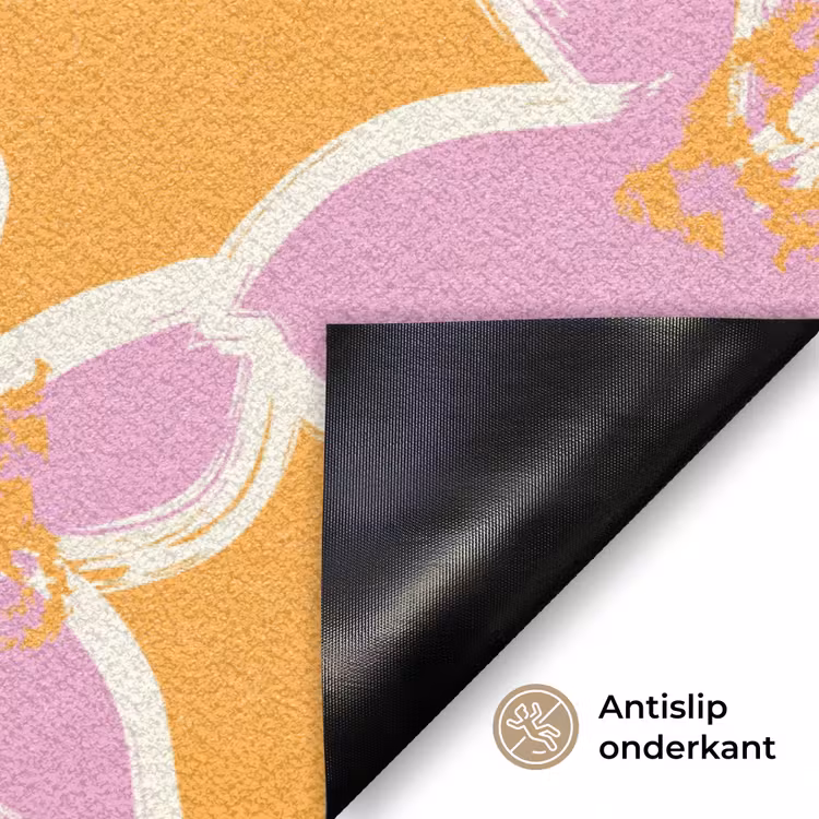 Bloemen - Patroon - Roze - Oranje Deurmat klein -antislip_NL