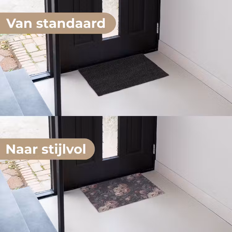 Bloemen - Patroon - Sierlijk - Roze - Donker Deurmat klein -voor-na_NL