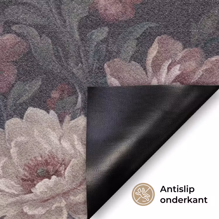 Bloemen - Patroon - Sierlijk - Roze - Donker Deurmat klein -antislip_NL
