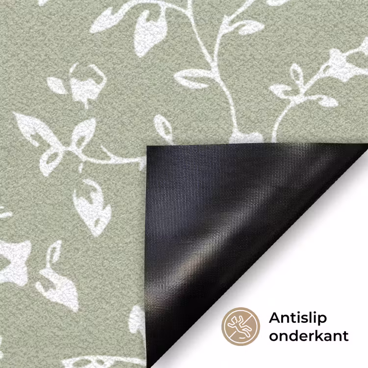 Bloemen - Print - Groen - Wit Deurmat klein -antislip_NL