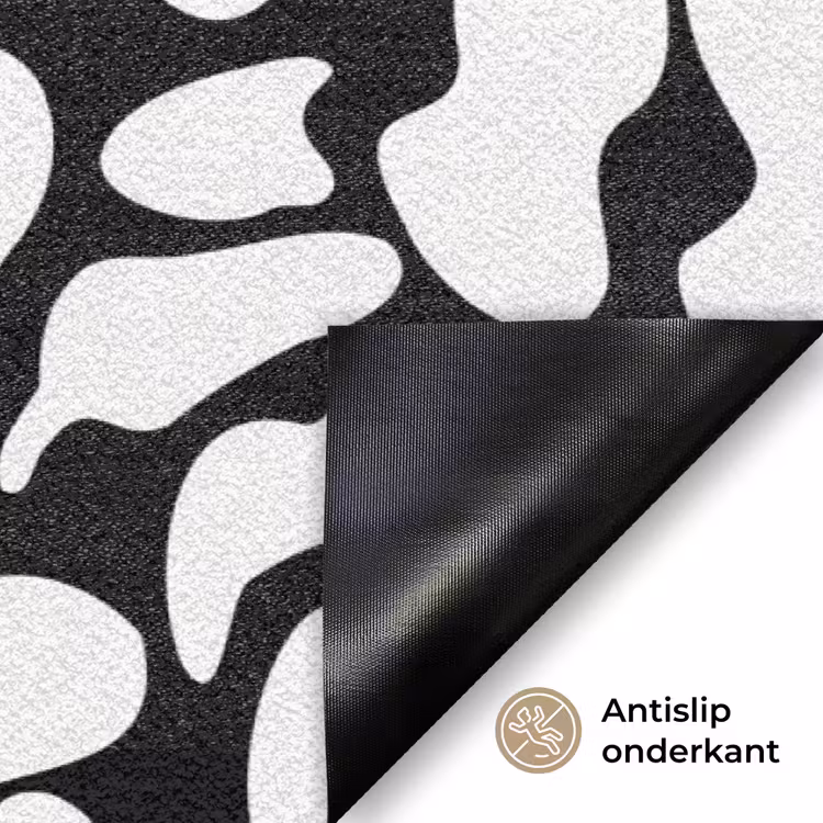 Bloemen print - Zwart - Wit - Bladeren Deurmat klein -antislip_NL