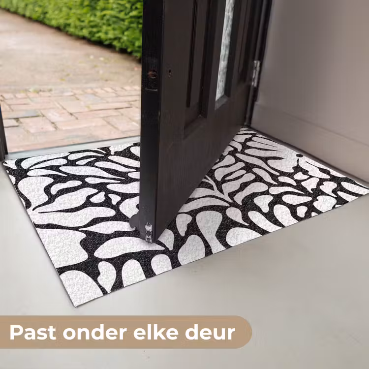Bloemen print - Zwart - Wit - Bladeren Deurmat klein -USP_NL