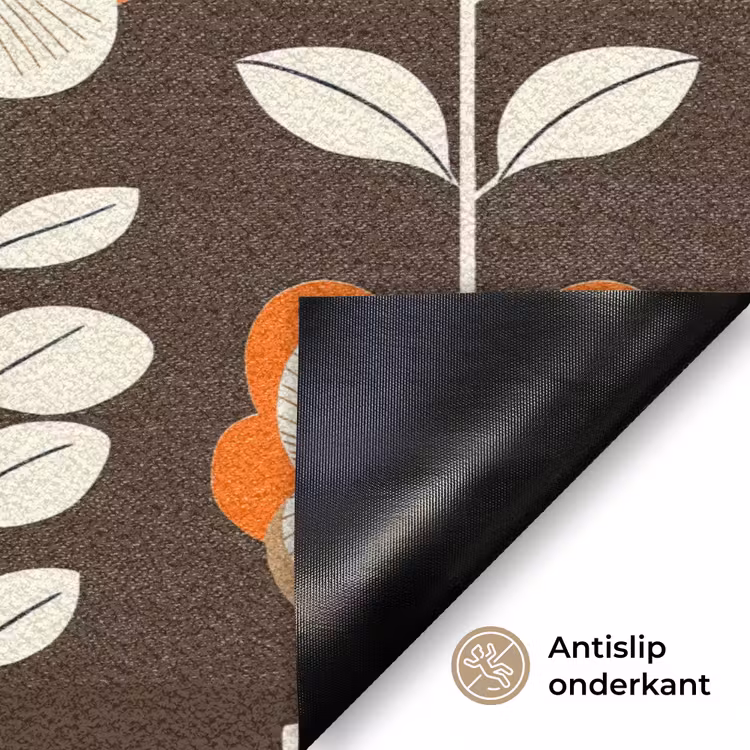 Bloemen - Retro - Bruin Deurmat klein 898 -antislip_NL